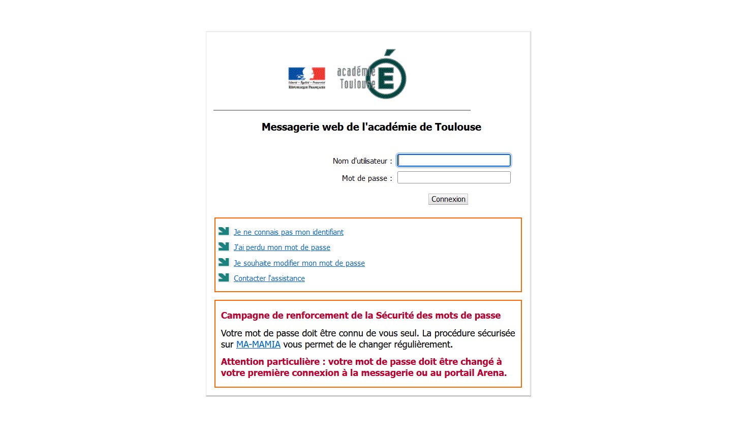 Capture D’écran Connexion Messagerie Ac Toulouse
