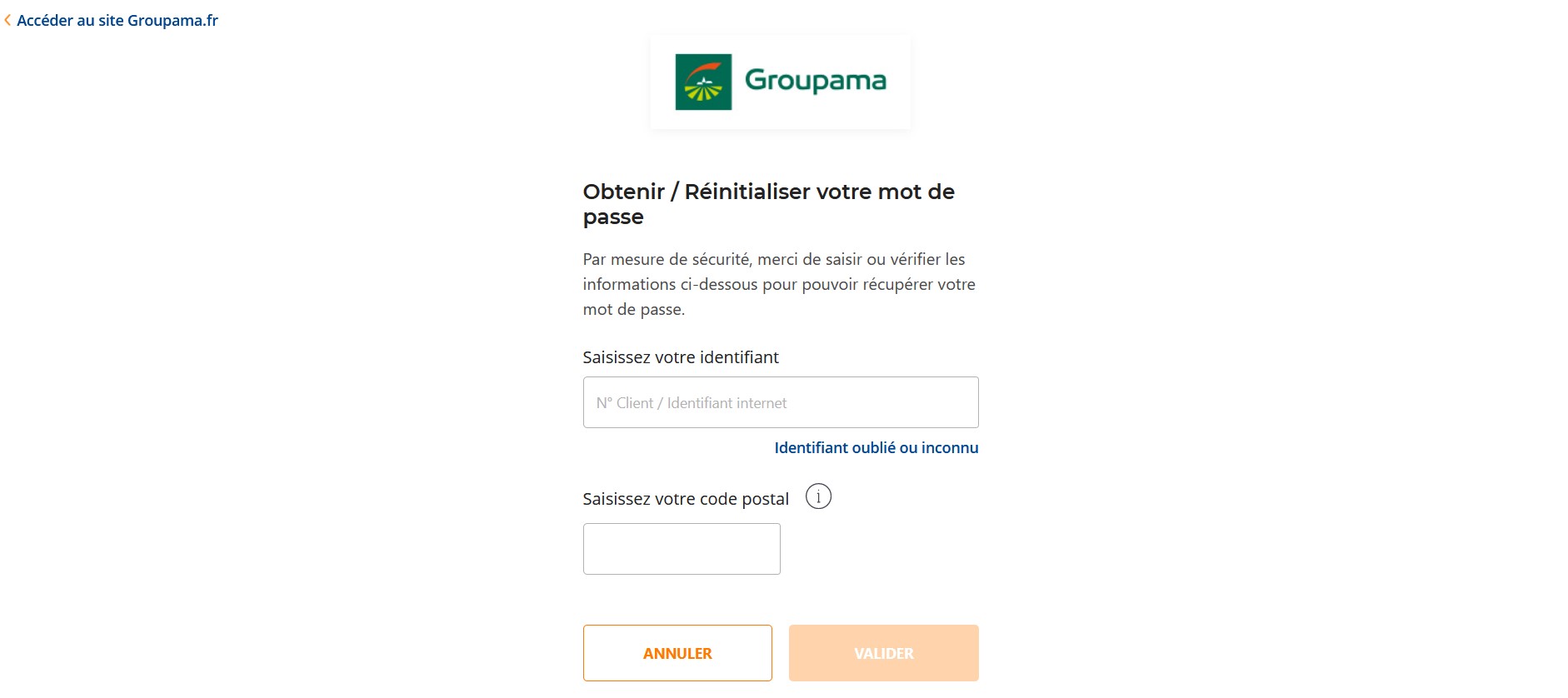 Capture D’écran Mot De Passe Oublié Groupama