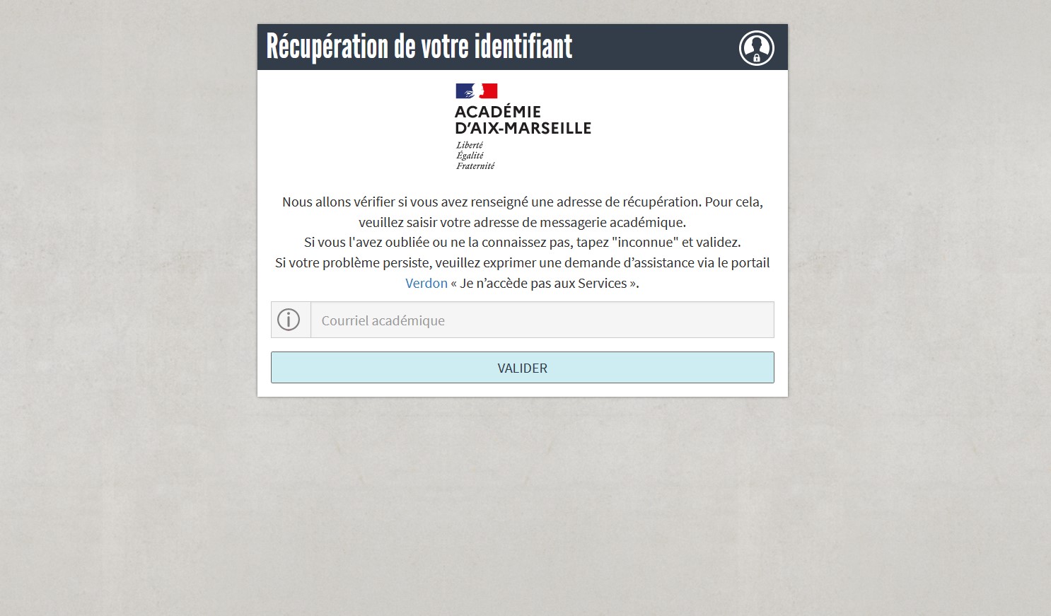 Capture D’écran Récupération Identifiant Ac Aix Marseille