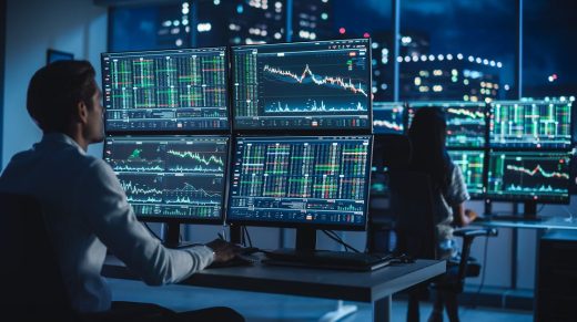 Trader Devant Des Ordinateurs De Controle