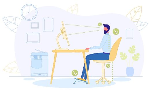 Devenir Ergonome Illustration Homme à Son Bureau Bien Installé